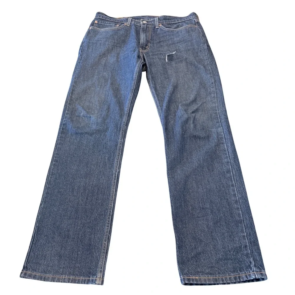 Levis 514 Straight Fit Jeans Mens W34 L32‎ Dark Wash Blue Denim Pants Distressed